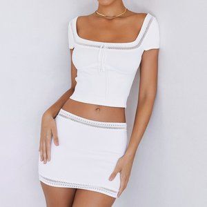 HOUSE OF CB 'Nola' and 'Sarelle' Ivory Dainty Knit Top and Mini Skirt Set